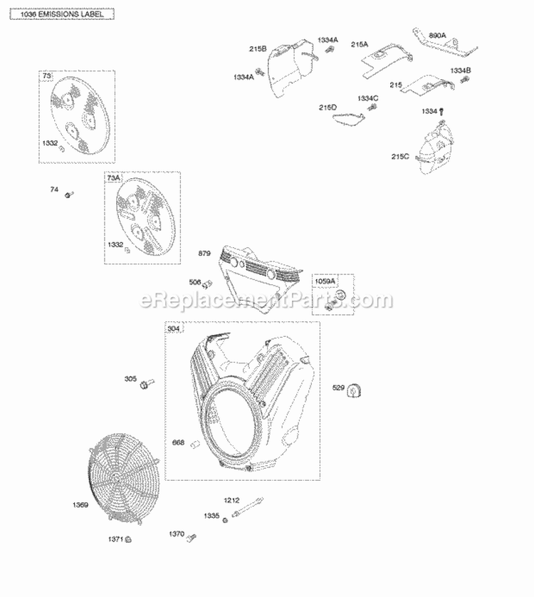 Blower Housing Air Guide Diagram and Parts List for  Briggs and Stratton Engine